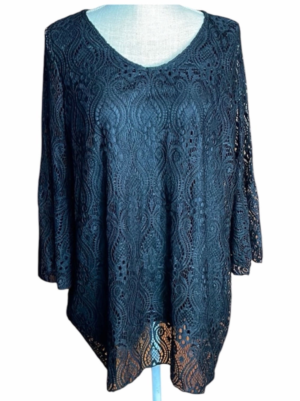 Brittany Black Long Sleeve Black Lace Blouse